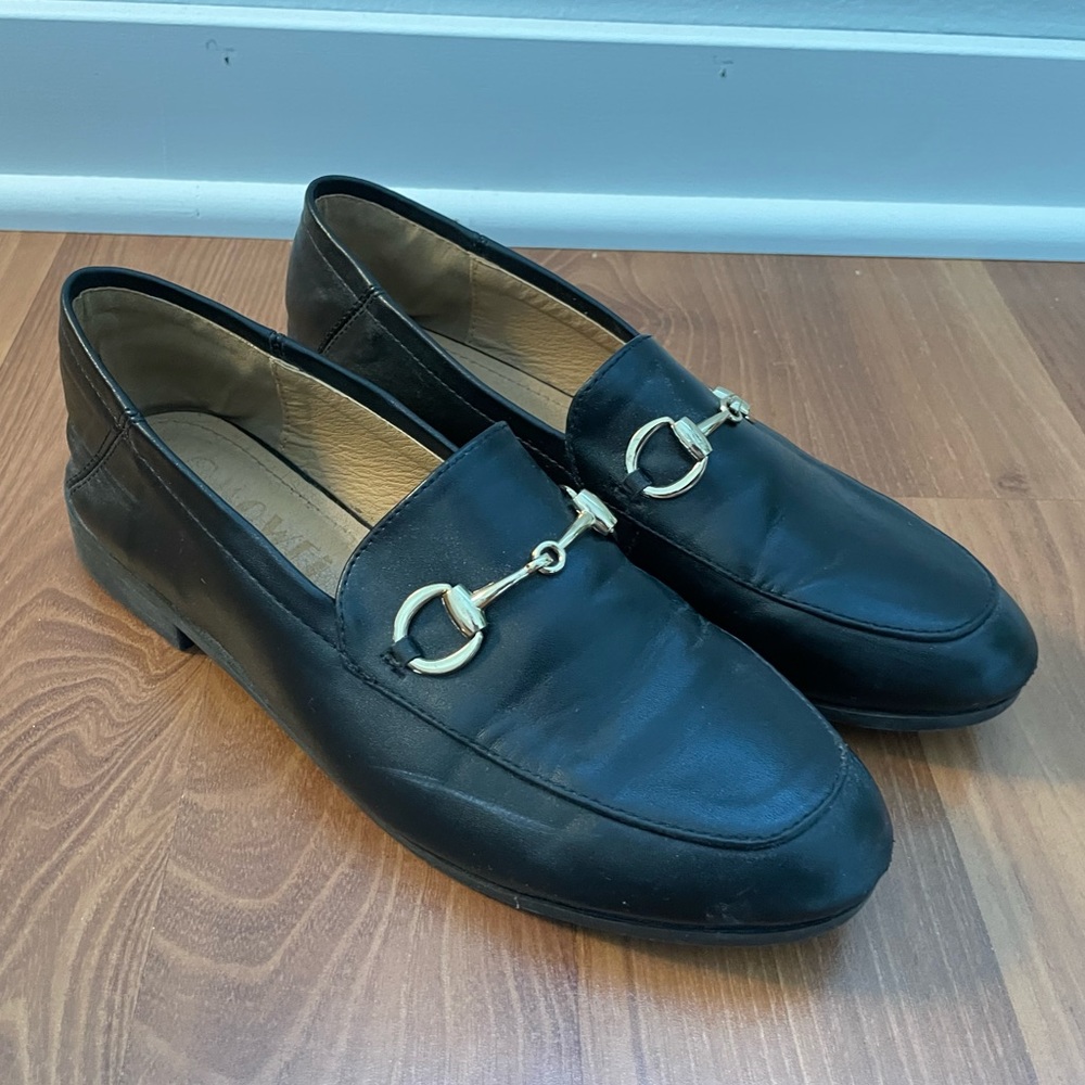 Black Faux Leather Loafers- Size 7
